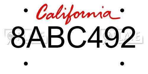8ABC492 California License Plate