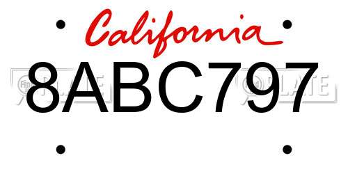8ABC797 California License Plate