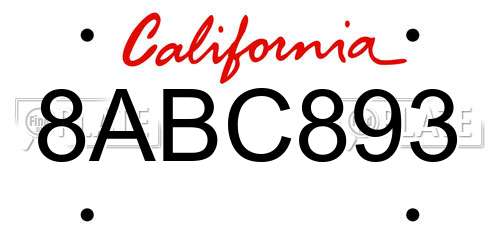 8ABC893 California License Plate