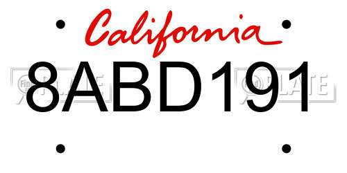 8ABD191 California License Plate