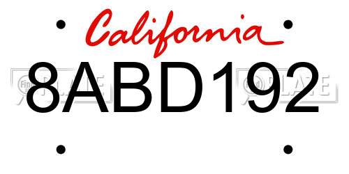 8ABD192 California License Plate
