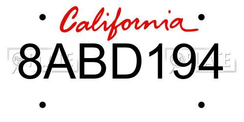 8ABD194 California License Plate