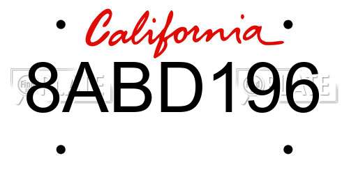 8ABD196 California License Plate