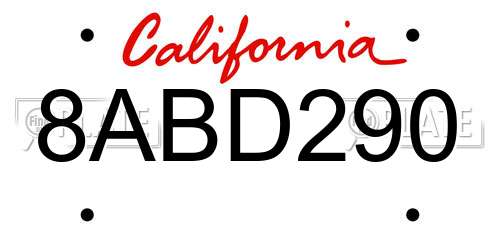 8ABD290 California License Plate