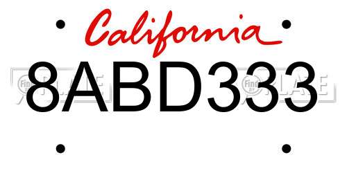 8ABD333 California License Plate