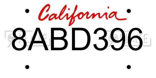 8ABD396 California License Plate