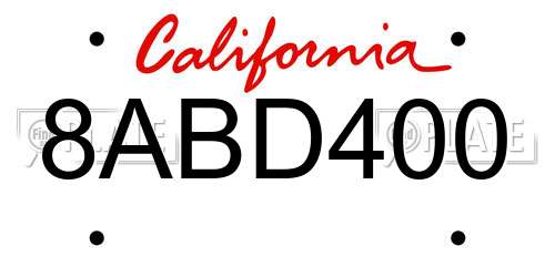 8ABD400 California License Plate