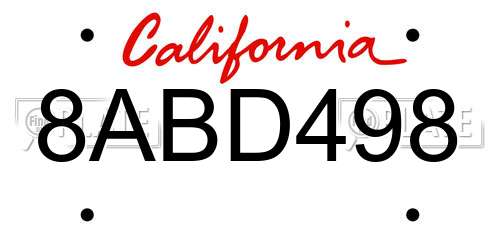 8ABD498 California License Plate