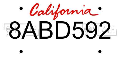 8ABD592 California License Plate