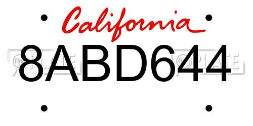 8ABD644 California License Plate