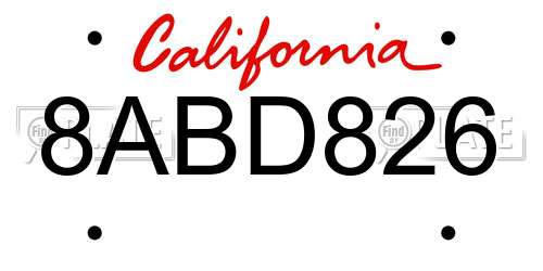 8ABD826 California License Plate