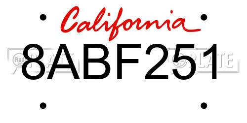 8ABF251 California License Plate