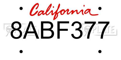 8ABF377 California License Plate