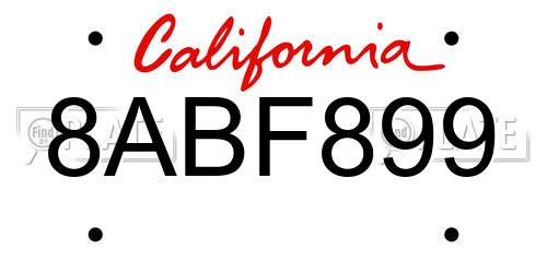 8ABF899 California License Plate