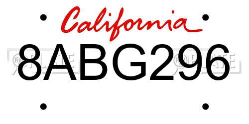 8ABG296 California License Plate