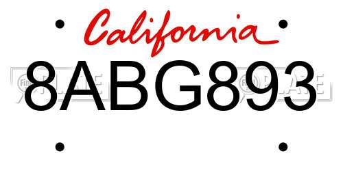 8ABG893 California License Plate