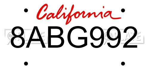 8ABG992 California License Plate