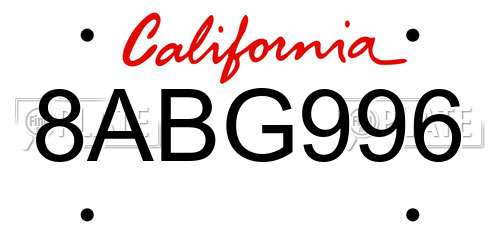 8ABG996 California License Plate