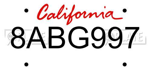 8ABG997 California License Plate