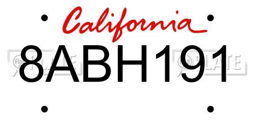 8ABH191 California License Plate