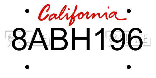 8ABH196 California License Plate