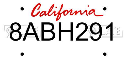 8ABH291 California License Plate