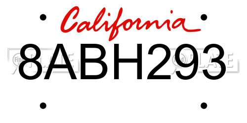 8ABH293 California License Plate