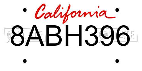 8ABH396 California License Plate