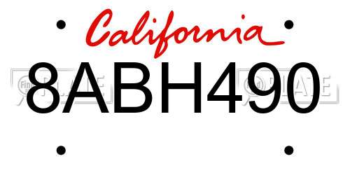 8ABH490 California License Plate