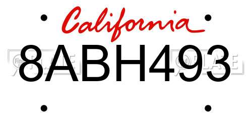 8ABH493 California License Plate