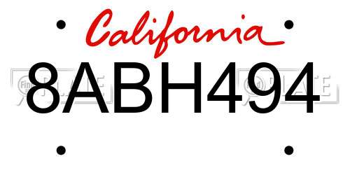 8ABH494 California License Plate