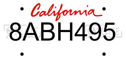8ABH495 California License Plate