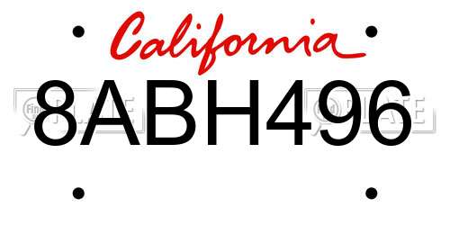 8ABH496 California License Plate