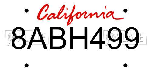 8ABH499 California License Plate