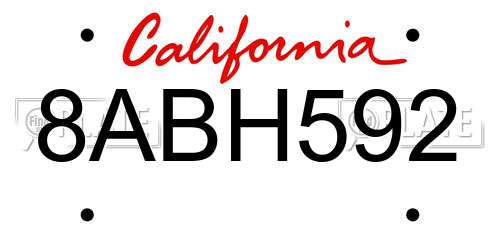 8ABH592 California License Plate