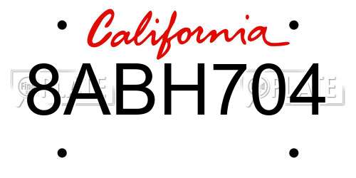 8ABH704 California License Plate