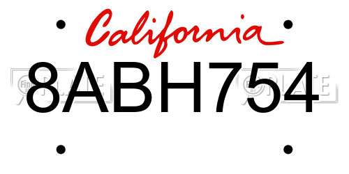 8ABH754 California License Plate
