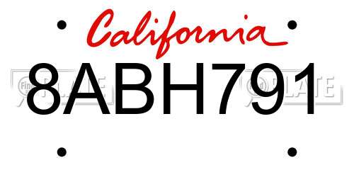 8ABH791 California License Plate
