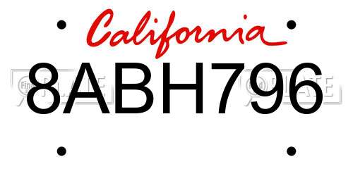 8ABH796 California License Plate