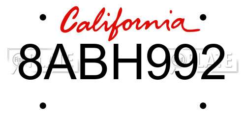 8ABH992 California License Plate