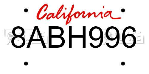8ABH996 California License Plate