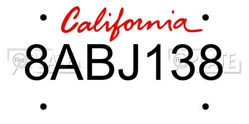 8ABJ138 California License Plate