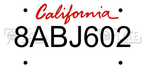 8ABJ602 California License Plate