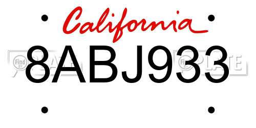 8ABJ933 California License Plate