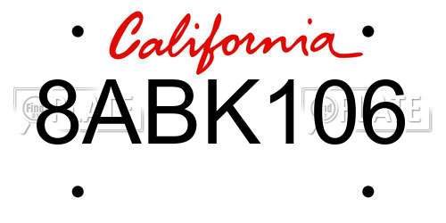 8ABK106 California License Plate