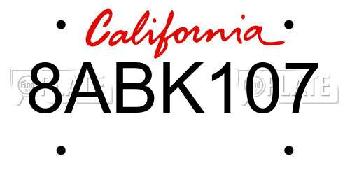 8ABK107 California License Plate