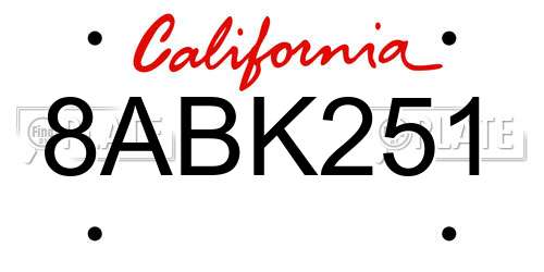 8ABK251 California License Plate