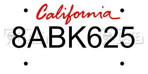 8ABK625 California License Plate