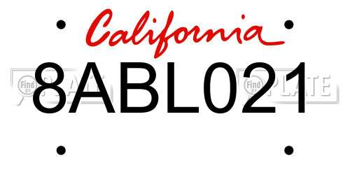 8ABL021 California License Plate