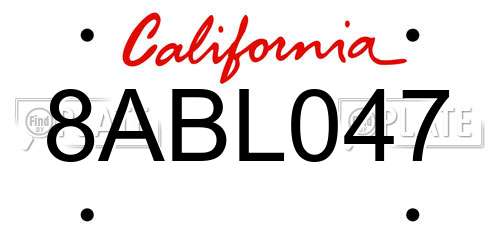 8ABL047 California License Plate